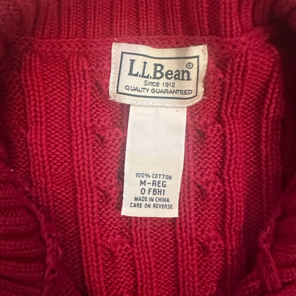 Women’s Red LL Bean 100% Cotton Cable Knit Full Zip Sweater Size Medium - Picture 4 of 6